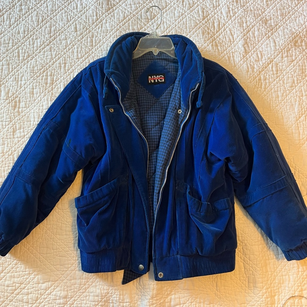 PMJ103 - New York Girl, Women’s, Medium, blue corduroy quilted jacket